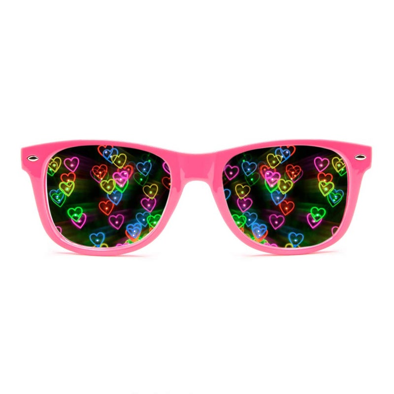GloFX Ultimate Heart Diffraction Glasses - 3D Rainbow Hearts Effect with Pink Frames - Great Festival, Concert, and Rave Accessory - Image 1